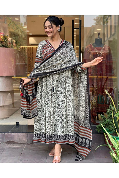 IndHeritage Premium pure cotton black & white printed 3pc kurti set / salwar ...