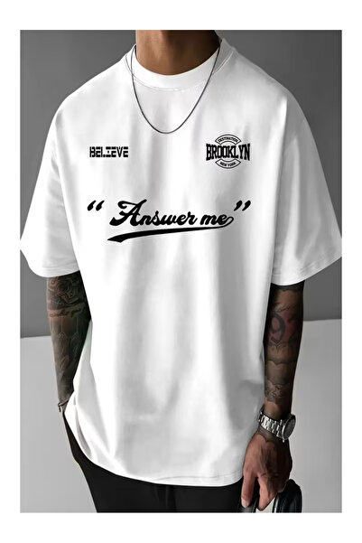 LAND MODA Answer Printed Unisex Oversize Tshirt