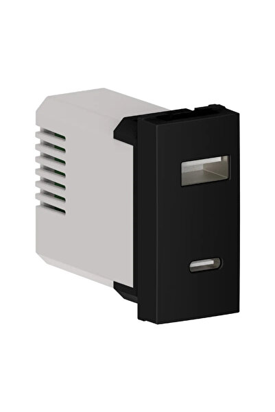 OEM Himel double USB socket (1x USB type A+ 1x USB type C), 1 module, black