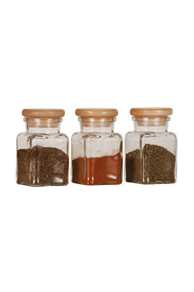 OEM Spice containers, glass and wood, 17.2 x 5.7 x 10 cm, Sheer (set of 3 pie...