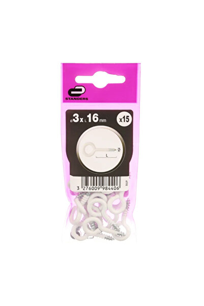 STANDERS Βίδα με κλειστή κεφαλή δακτυλίου, χάλυβας, 3 x 16 mm, λευκή (σετ 15 ...