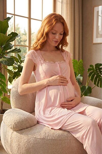 Lohussa New Season Pink Straps Lace Detailed Special Design Summer 100% Cotto...