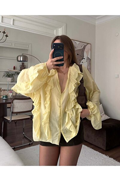 FERZOLAİO Yellow Shirt with Ruffle Detail