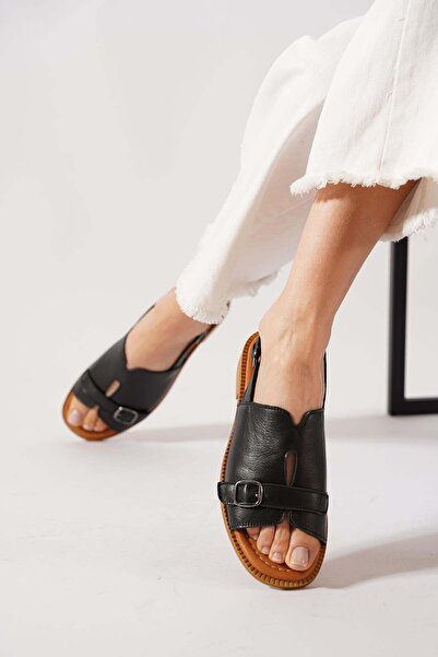 Moda Pie Mentel curea cu cataramă piele naturală Femei sandale Piele Neagră