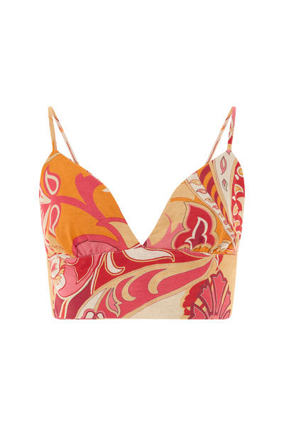 Mudo Printed V-Neck Cropped Sleeveless Blouse