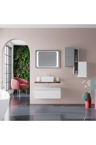 OEM Πάγκος μπάνιου, μοριοσανίδα, 80 x 3,8 x 46 cm, γκρι δρυς