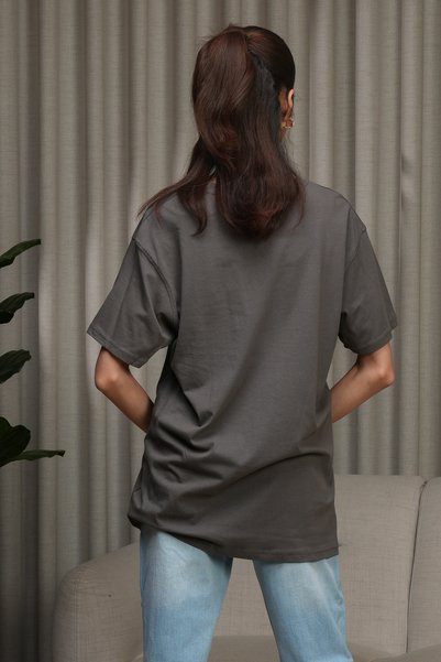 hendam 100% Cotton Printed Home T-Shirt - Grey