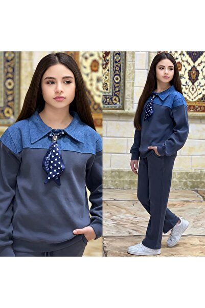 zavera for kids Set dublu pentru fete cu detaliu din denim și eșarfă - S țesă...