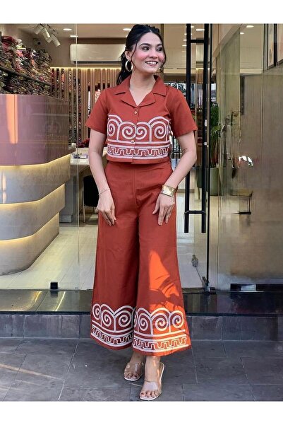 IndHeritage Premium orange colour pure cotton 2pc co-ord set / co od set with...