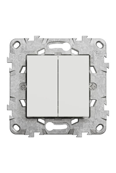 OEM Schneider Unica double switch, with fixing bracket and claws, 10A, white