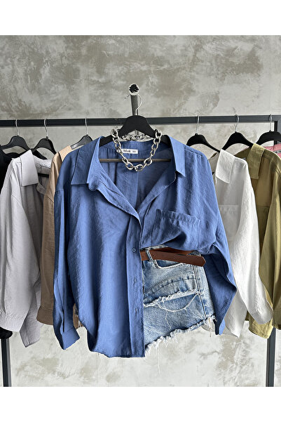 FERZOLAİO بامبو قميص نيلي كبير الحجم