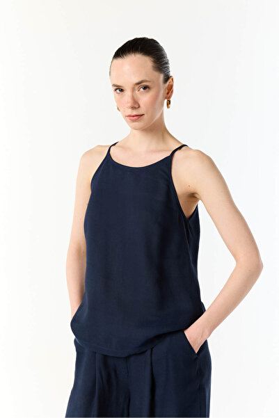 Mudo Sleeveless Strappy Linen Mixed Color Bluz