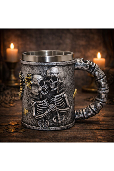 hediyeconcepti Gotik Kurukafa Aşık İskelet Figürlü 3D Kabartmalı Fantasy Kupa...