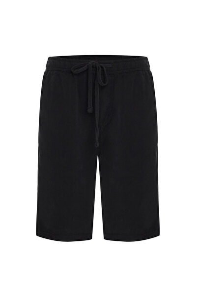Mudo Men's Black Straight Fit Elastic Waist Shorts