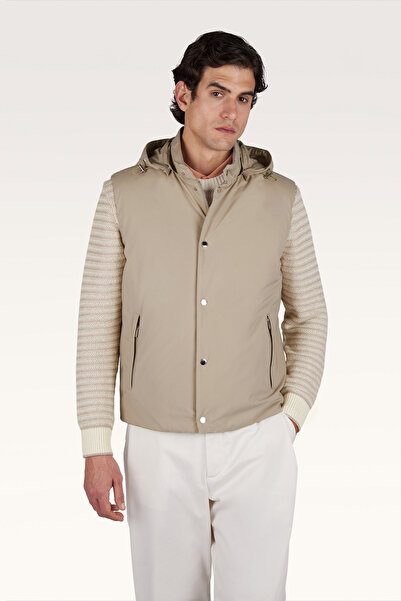 PAUL&SHARK Men's Button Closure Sleeveless Hooded Collar Parachute Fabric Bei...