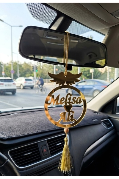 GÜVEN Pleksi Daire Melek Kanadı İsme Özel Otomobil Dikiz Aynası Süsü Altın Renk
