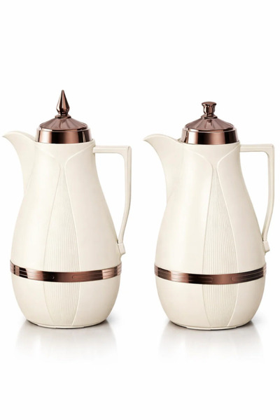 Urbanza طقم دلة فاخر مكون من 2 إبريق قهوة وشاي عربي، لون كريمي مع غطاء ذهبي و...