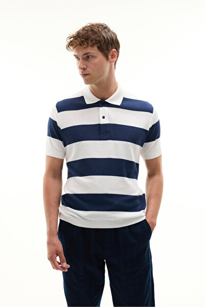 Mudo ÇİZGİLİ POLO YAKA KISA KOLLU KAZAK