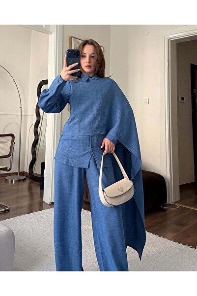 FERZOLAİO Blue Double Suit with Shawl Detail