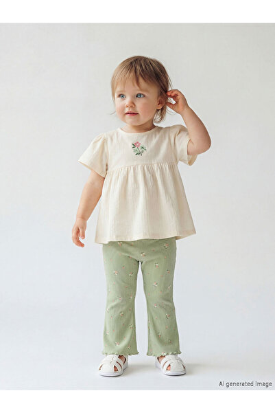 LC Waikiki Beige Beige Floral Patterned Baby Girl Blouse and Leggings