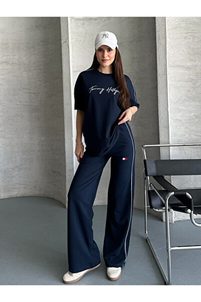 FERZOLAİO Tmy Striped Navy Blue Tracksuit Set