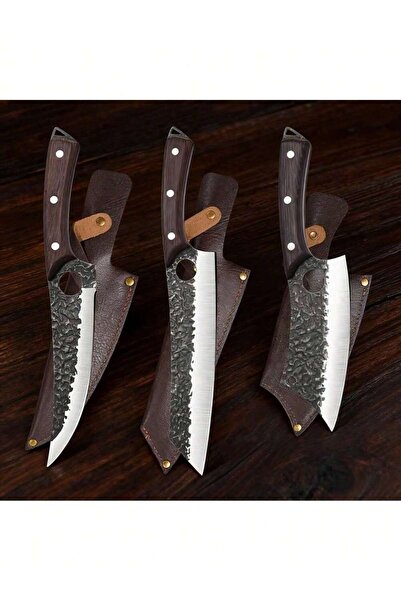 OSOOKE 3-Piece Hand Forged Meat Cleaver Set, High Carbon Steel Sharp Butcher ...