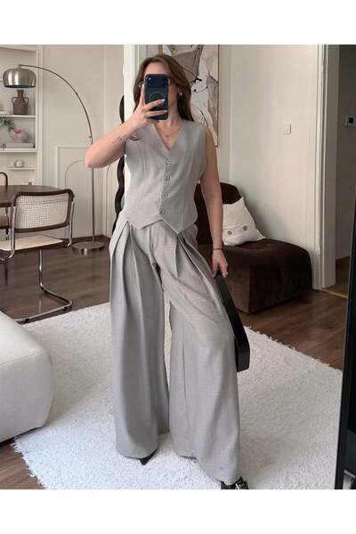 FERZOLAİO Classic Gray Vest Pant Suit