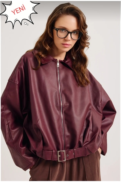 Nes Moda İlk Baharlık Oversize Bomber Deri Ceket