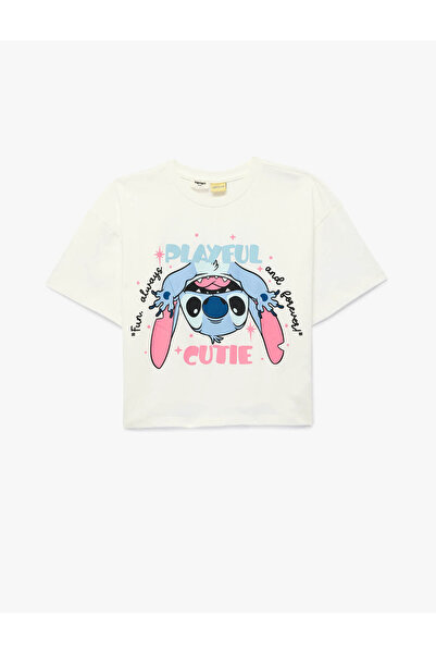 Koton Licencirani Stitch Štampano Ecru Girl T-shirt 6SKG10180AK