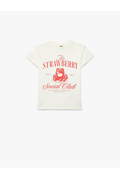 Koton Bisiklet Yaka Baskılı Ekru Kız Çocuk T-Shirt 6SKG10291AK