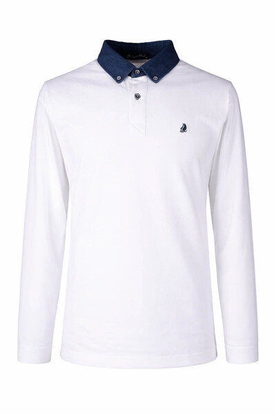 trender Denim Collar White Men's Sweatshirt 26Yk37000015