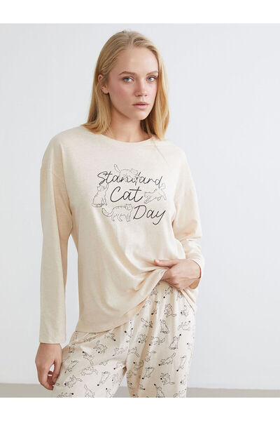 LC Waikiki Γυναικείο σετ πιτζάμες Özmarka New Season με στάμπα γάτας