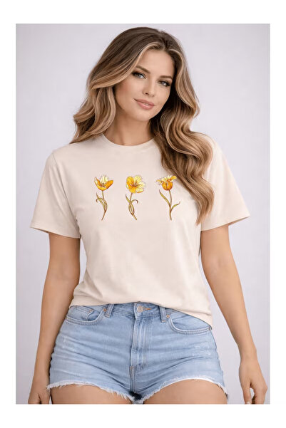 ZEMLİYA Unisex "Flori Galbene" cu imprimeu tricou - Stil Modern