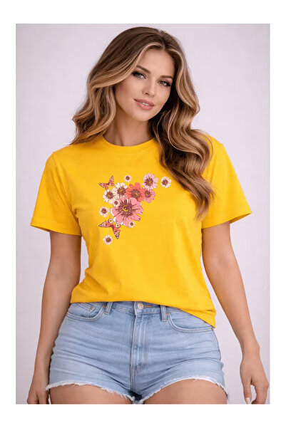 ZEMLİYA Unisex "Pink Flowers" Printed T-Shirt -Modern Style