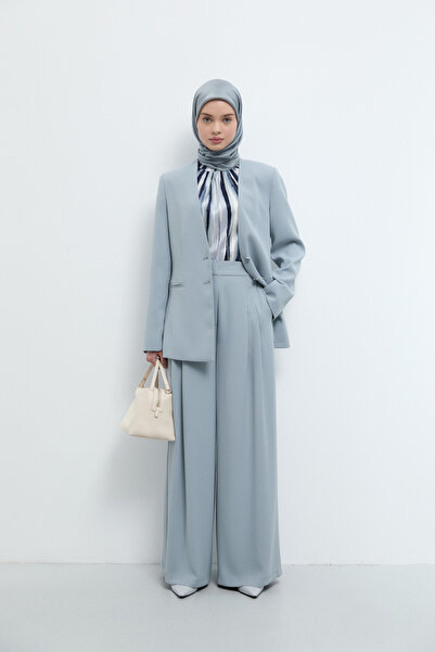 Tuğba Pileli Beli Lastikli Pantolon - Açık Mavi