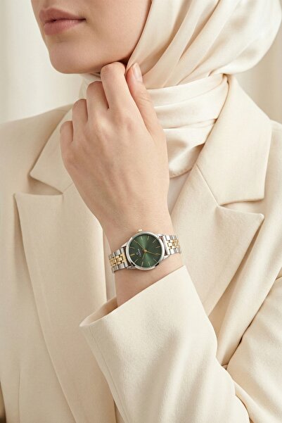 InStyle ساعة يد نسائية كلاسيكية أنيقة باللون الفضي والزمرد