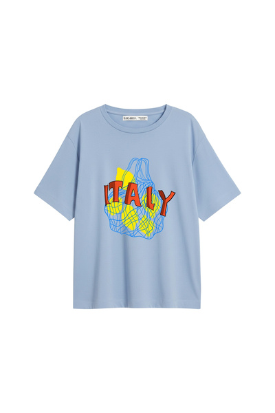 CİNEMA MODA Tricou pentru femei İtaly Lemon B cu imprimeu Relaxed Fit Baby Blue