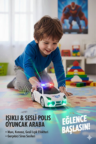 Lunitoys Oyuncak Polis Arabası Pilli Çarptıkça Yön Değiştiren Işıklı Sesli Po...