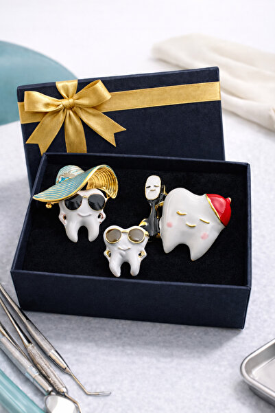 PULİNİN DÜKKANI Diş Hekimi Temalı 3’lü Broş Seti – Sevimli Diş Figürlü Metal ...