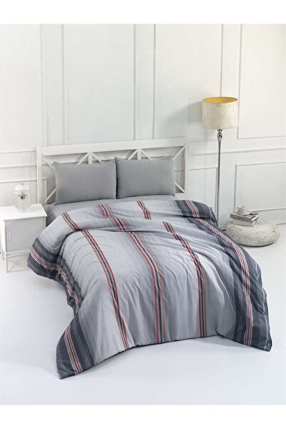 Rasel Tekstil طقم غطاء لحاف جيديز قطن قطعة مزدوج مقاس 200x220 سم أنثراسايت
