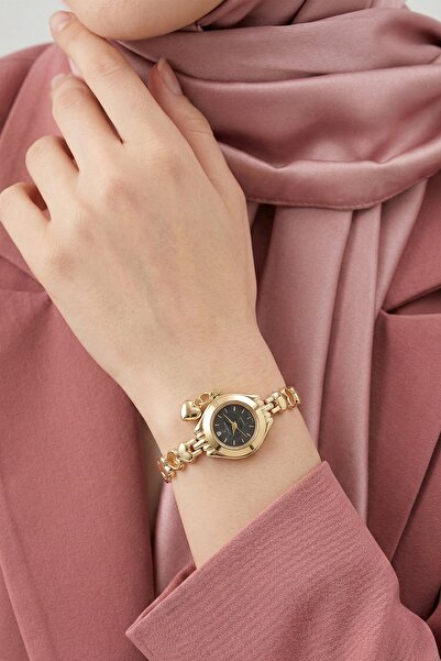 InStyle Gold-Black Heart Cord Women's Wristwatch