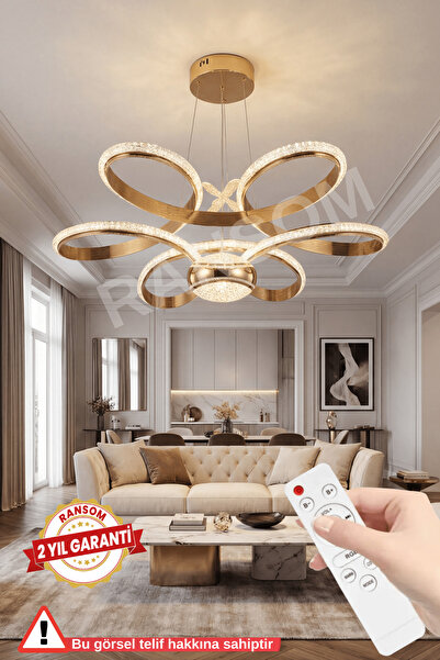 RANSOM İthal Seri 3 Renk Toplu Kumandalı Papatya Led Avize Rose Gold Kasa Sal...