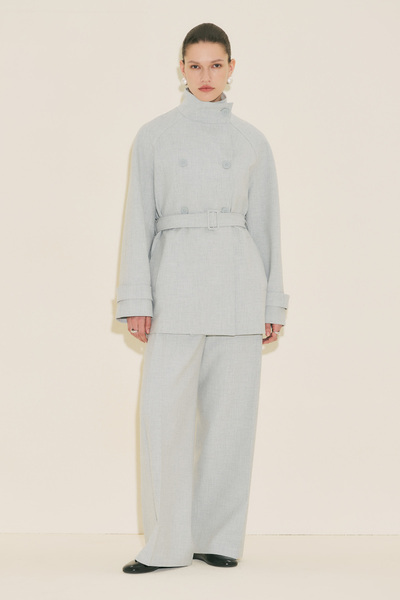 Manuka High Collar Belt Piece Trench Coat Blue