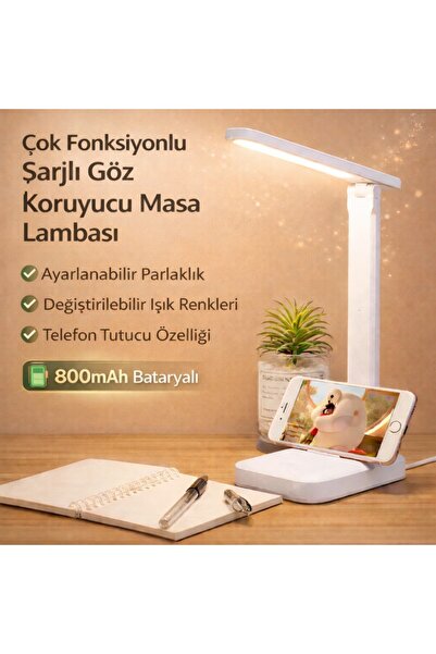 Polham Şarjlı Katlanabilir LED Masa Lambası | 3 Işık Modu | Göz Koruyucu | 80...