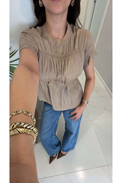 BİRCANÇİL بلوزة ويوتايت من فرو المنك مع حزام عند الخصر