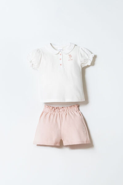 U.S. Polo Assn. طقم شورت أبيض للفتيات الصغيرات