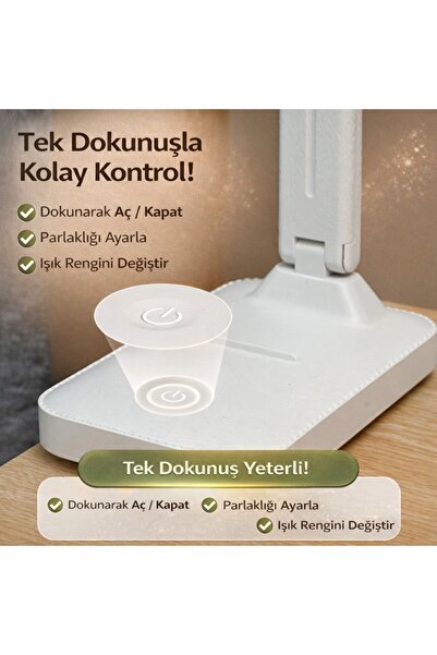 Polham Şarjlı Katlanabilir LED Masa Lambası | 3 Işık Modu | Göz Koruyucu | 800mAh | Telefon Tutuculu