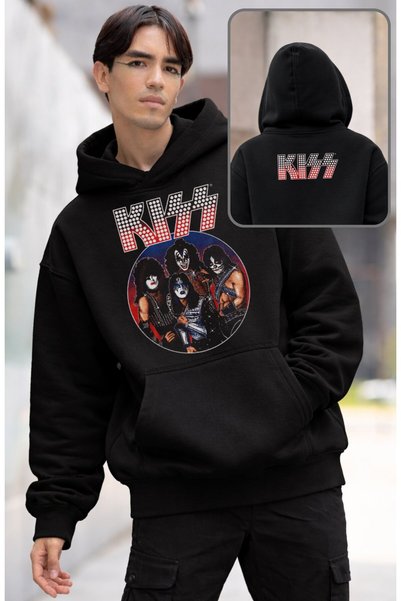 Fuddy Moda Hanorac unisex Kiss Ense cu imprimeu cu glugă, hanorac cu tematică...