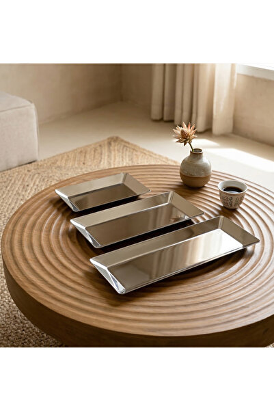 SQUALO Squalo Rectangular Steel Serving Tray Set – 3 Pieces, Silver