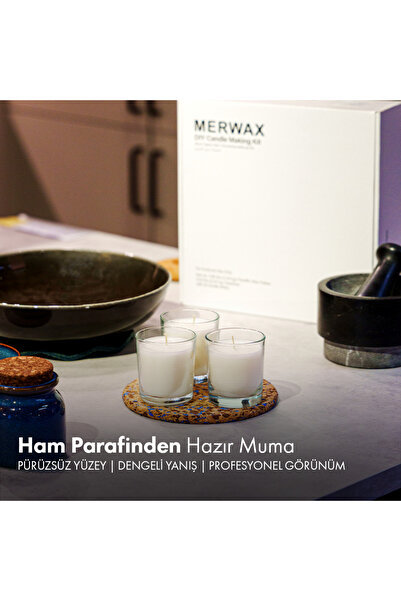 MERWAX Parafin Mum Yapım Seti – 2,25kg Parafin, Stabilizatör, Pamuk Fitil ve Yapıştırıcı ile Mum Yapım Seti